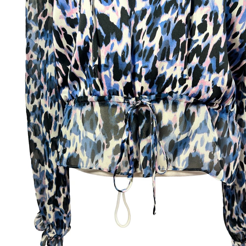 Generation Love 100% Silk Watercolor Animal Print Blouse | Adjustable Waist | L - Picture 11 of 12